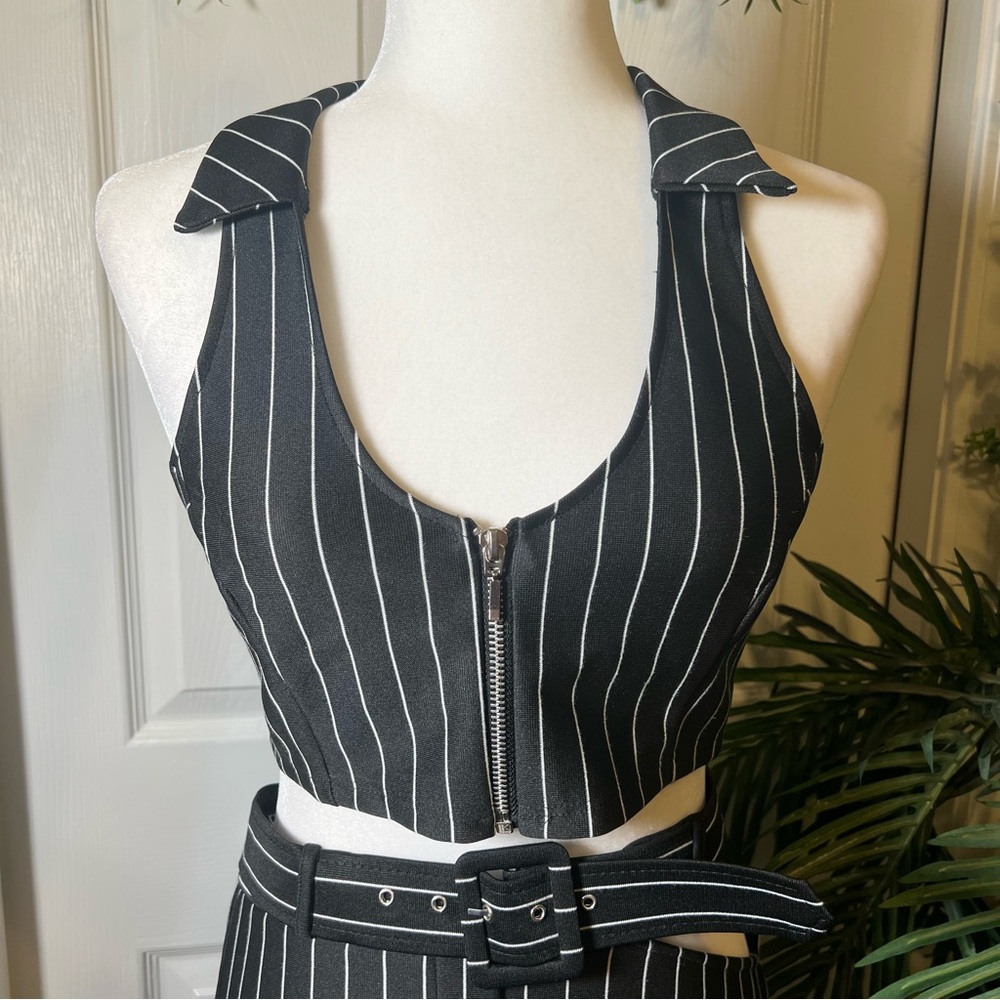 Never worn! ASOS Pinstripe Cropped Zip Vest